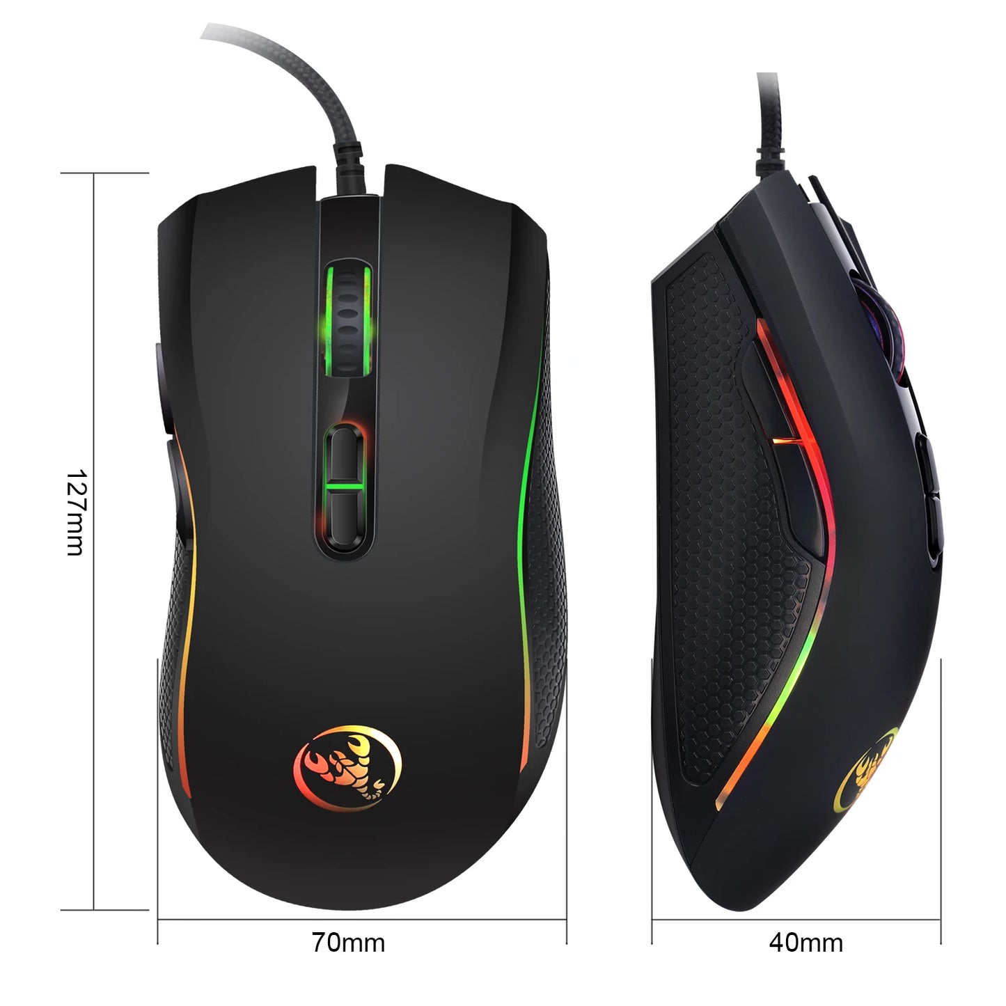 Populärt val HXSJ A869 optisk ergonomisk RGB-gamingmus i ABS med trådbunden anslutning och 4-nivåers upplösningsjustering för laptop och PC