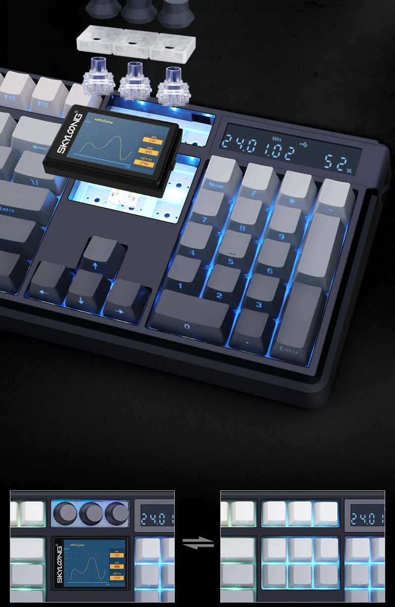 SKYLOONG GK104 Pro Wireless Mechanical Keyboard, 104-Key Custom Hot-Swappable RGB Gaming Keyboard with LCD Screen, Triple Mode Bluetooth/2.4G/USB-C Mechanical Keyboard