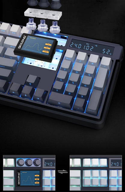SKYLOONG GK104 Pro Wireless Mechanical Keyboard, 104-Key Custom Hot-Swappable RGB Gaming Keyboard with LCD Screen, Triple Mode Bluetooth/2.4G/USB-C Mechanical Keyboard