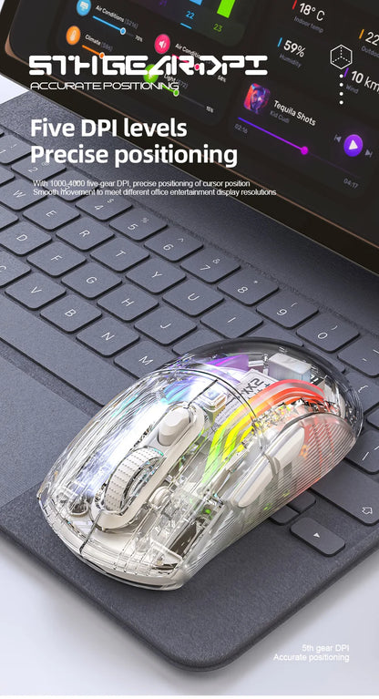 Attack Shark X2PRO Bluetooth Mouse Tri-Mode Wireless RGB Gaming Mouse with Magnetic Charging Dock, Transparent Design, Battery Indicator for PC, Laptop & Mobile