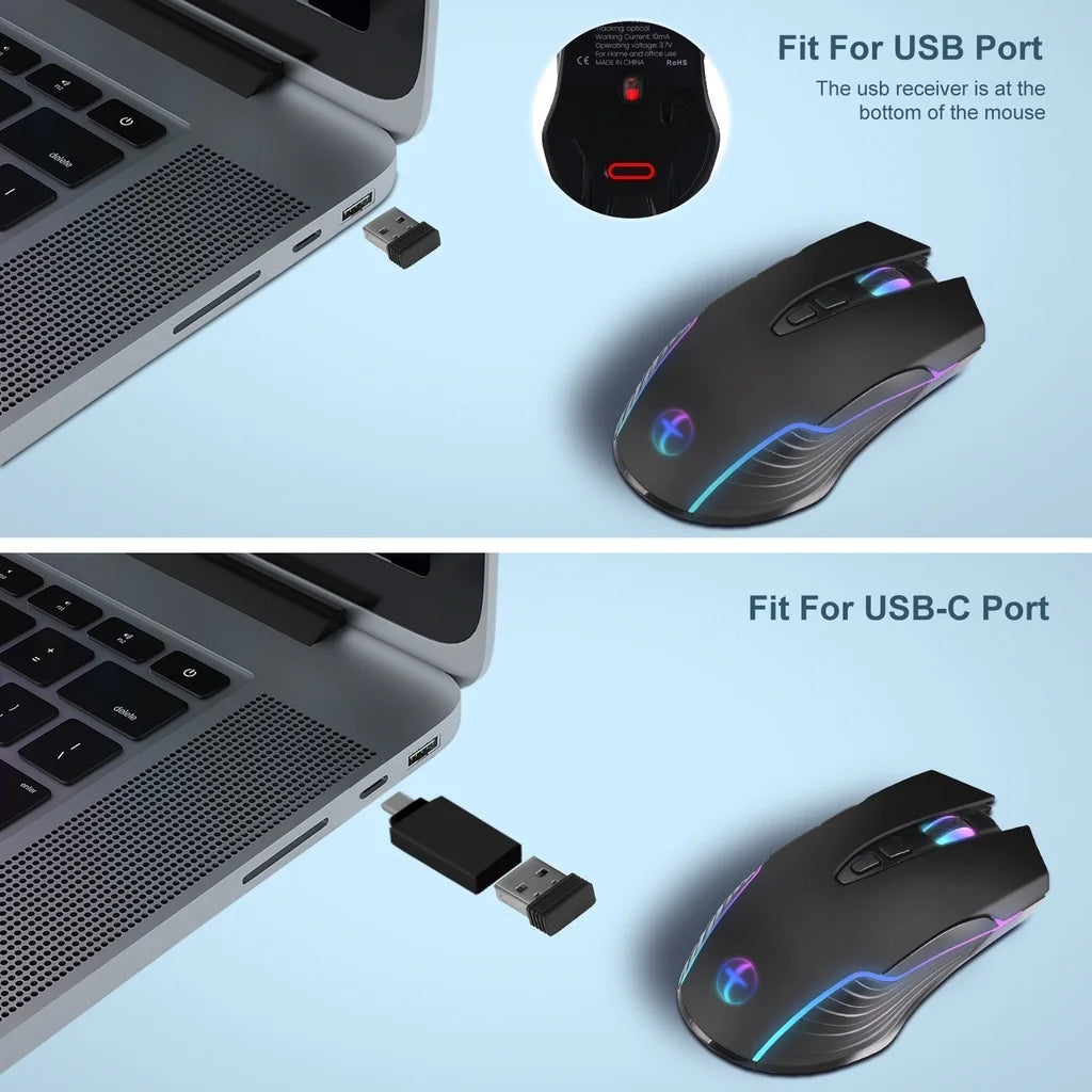 2.4G Wireless Mouse Type-C Rechargeable Silent Wireless Mouse for MacBook, Laptop & PC, Plug and Play Ergonomic Computer Mouse