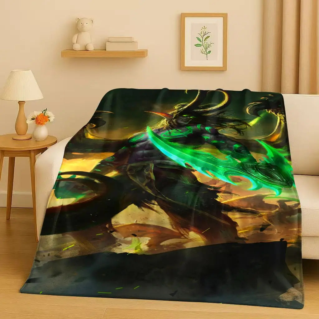 3D WOW World of Warcraft Game Demon Hunter Arthas Cartoon Flannel Blanket,Ultra Soft Plush Throw for Home Bedroom Bed Sofa Cover