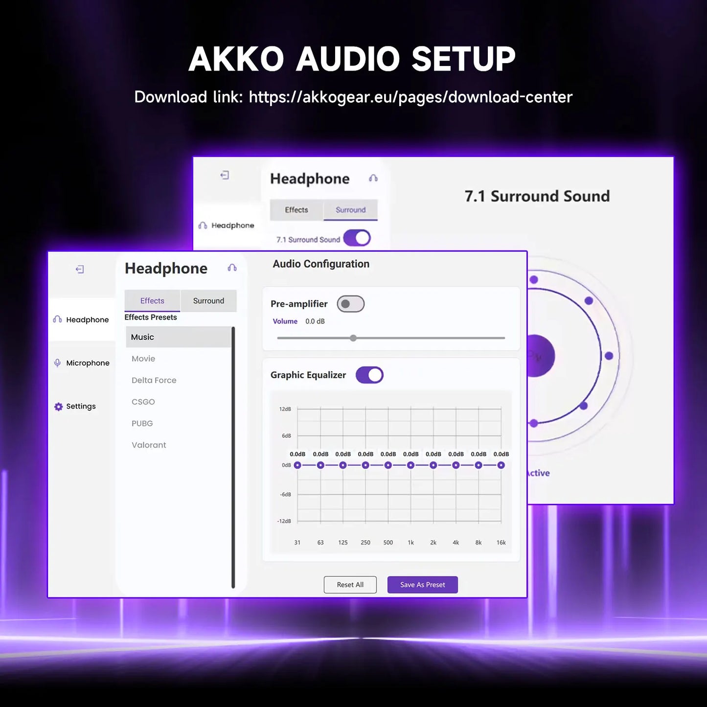 AKKO Verge S9 Gaming Headset with Mic – 53mm Driver, Quad-Mode Wireless Bluetooth 5.3, 7.1 Surround Sound FPS Pro Gaming Headphones
