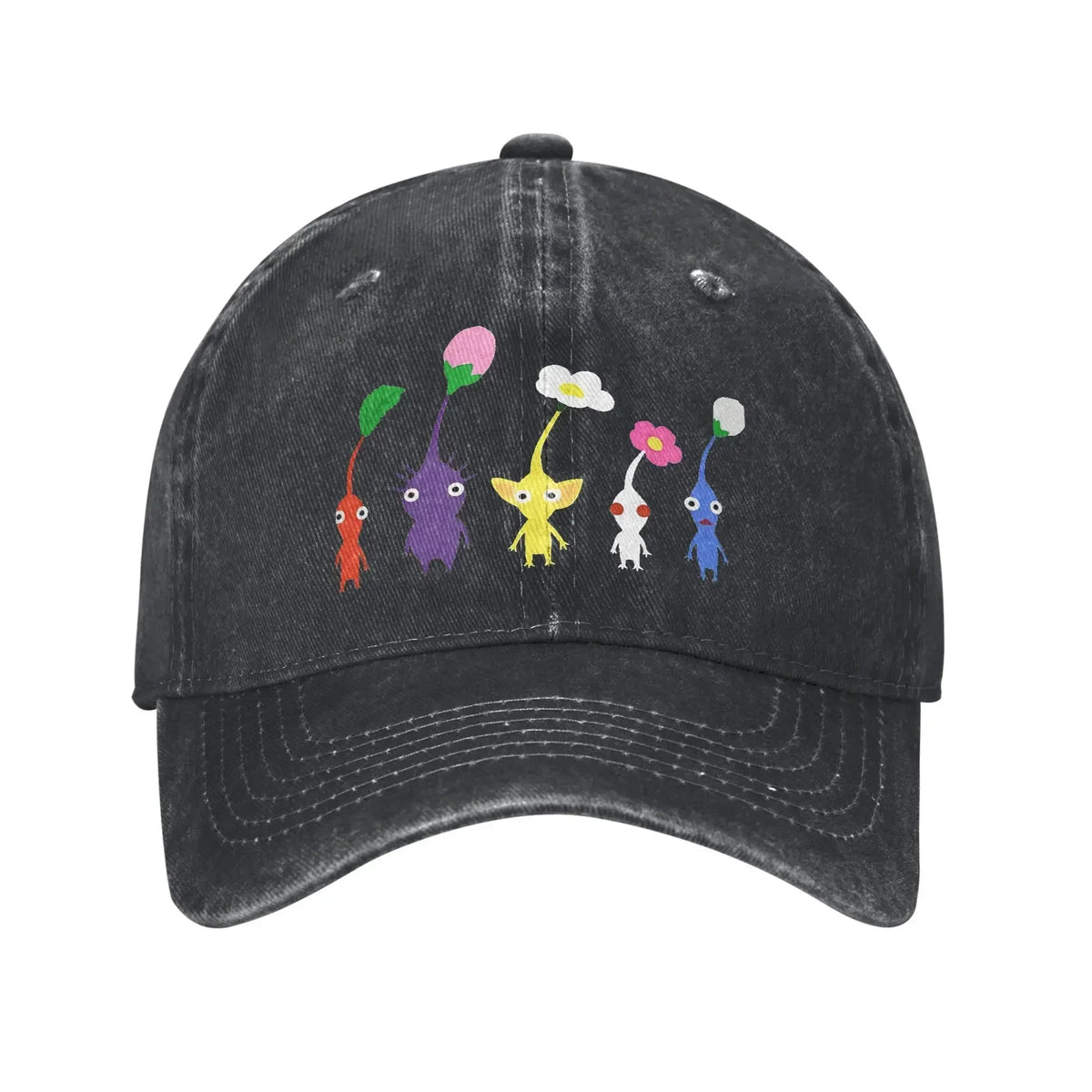 Sød Pikmin-mønstret kasket til mænd og kvinder i bomuld med anime- og tegneseriemotiv – Trucker-kasket til fritid og baseballkasket med justerbar størrelse
