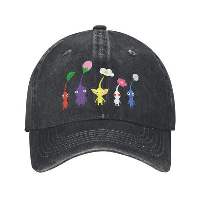Sød Pikmin-mønstret kasket til mænd og kvinder i bomuld med anime- og tegneseriemotiv – Trucker-kasket til fritid og baseballkasket med justerbar størrelse