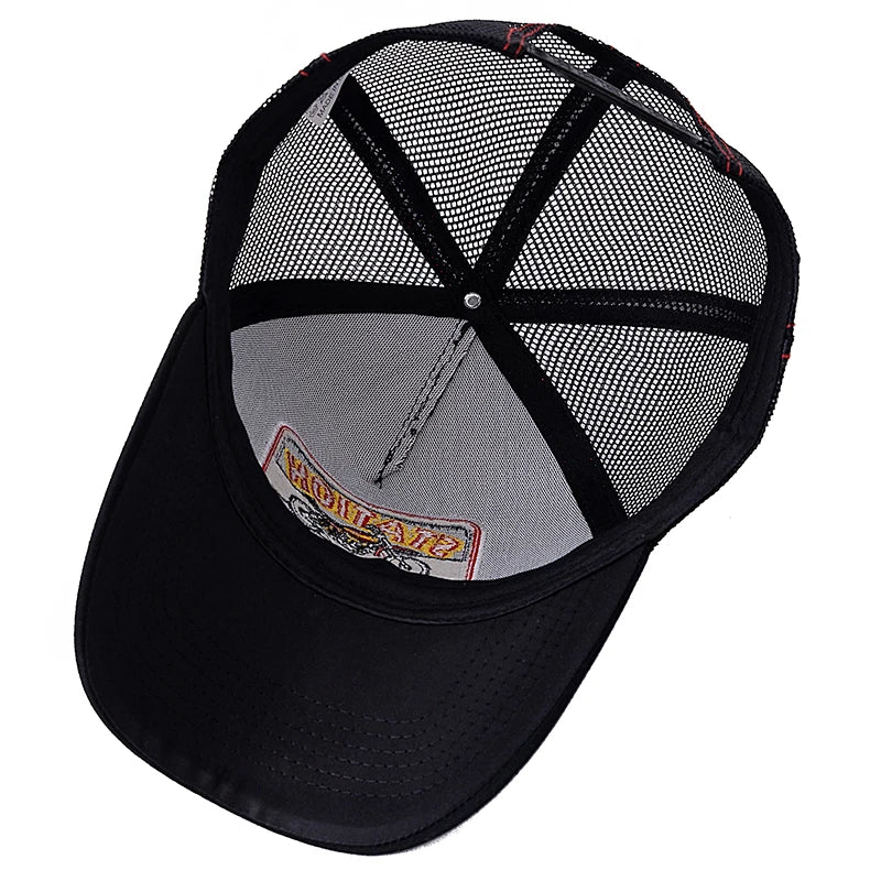 Hot Sale Unisex Mesh Trucker Hat Classic Motorcycle Pattern Breathable Summer Baseball Cap Streetwear Cap for Men Women