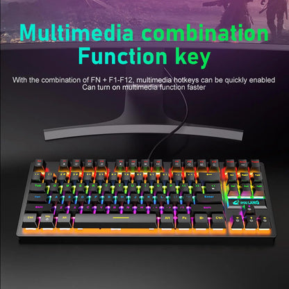 USB Mechanical Gaming Keyboard with Rainbow Backlit, Anti-Ghosting Keys, Blue Switches, Detachable Panel, Compact Wired Gaming Keyboard for PC Desktop