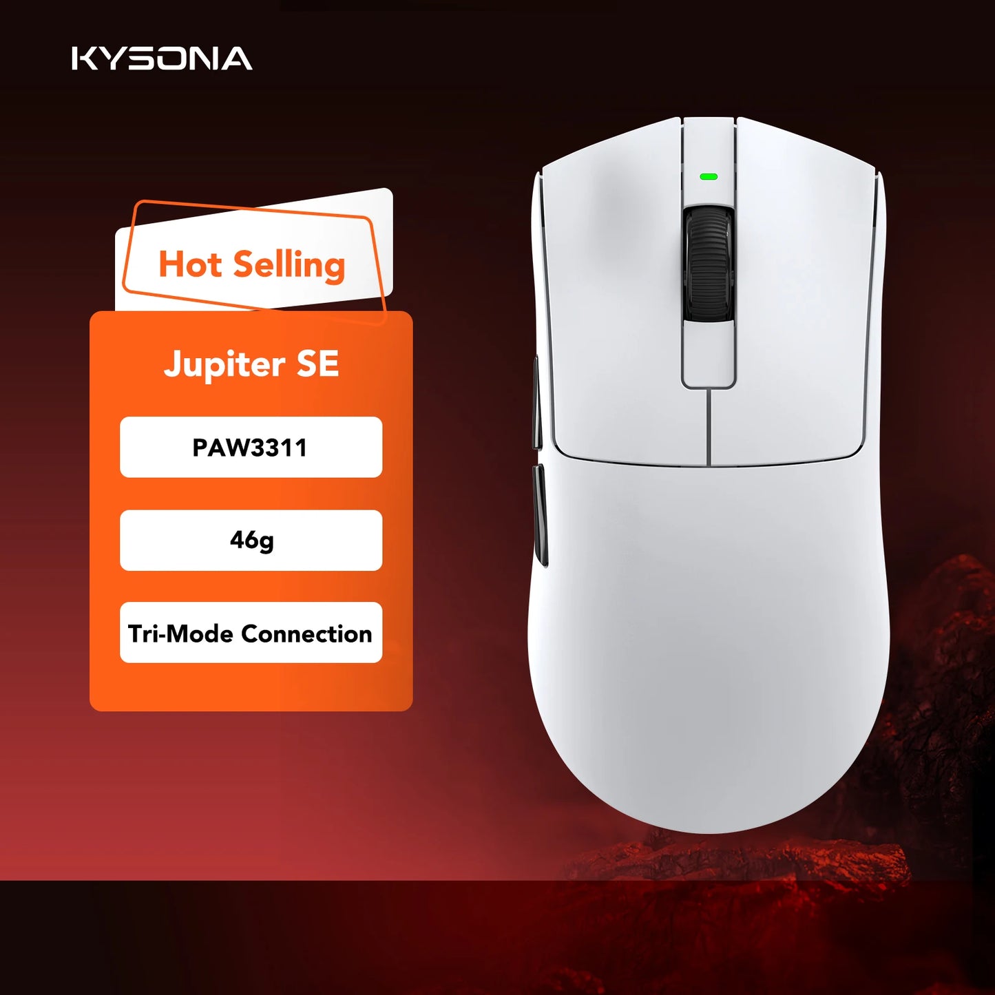 KYSONA Jupiter-serien gamingmus trådbunden/trådlös mus 8Khz PAW3950-sensor Bluetooth 46g uppladdningsbar webbdrivrutin för PC och laptop