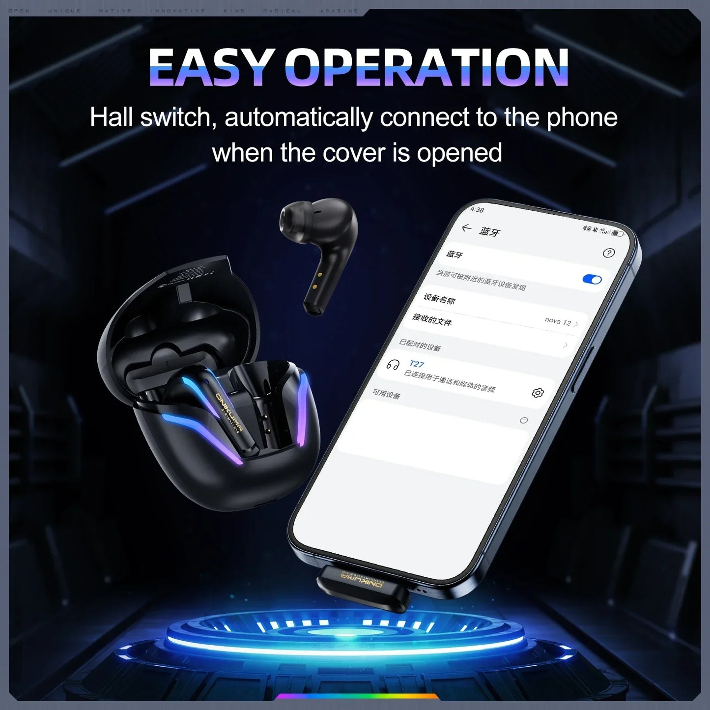 ONIKUMA T27 Wireless Earbuds Dual-mode Headset Independent Connection  with Touch Control 2.4Ghz Low Latency Stereo Bluetooth