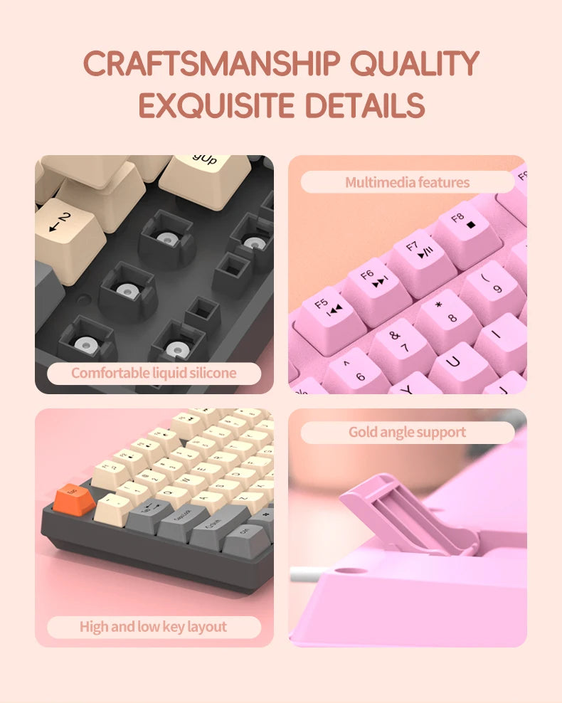 104Keys Wired Gaming Keyboard Ergonomics Splash Water Colorful ABS Wear-resistant Keycaps Keyboards with Technology Light Key