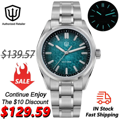 Watchdives New WD0003B Aventurine Dial Watch VH31 Quartz Movement Sapphire Crystal Luminous 100m Waterproof 36mm Vintage Watch