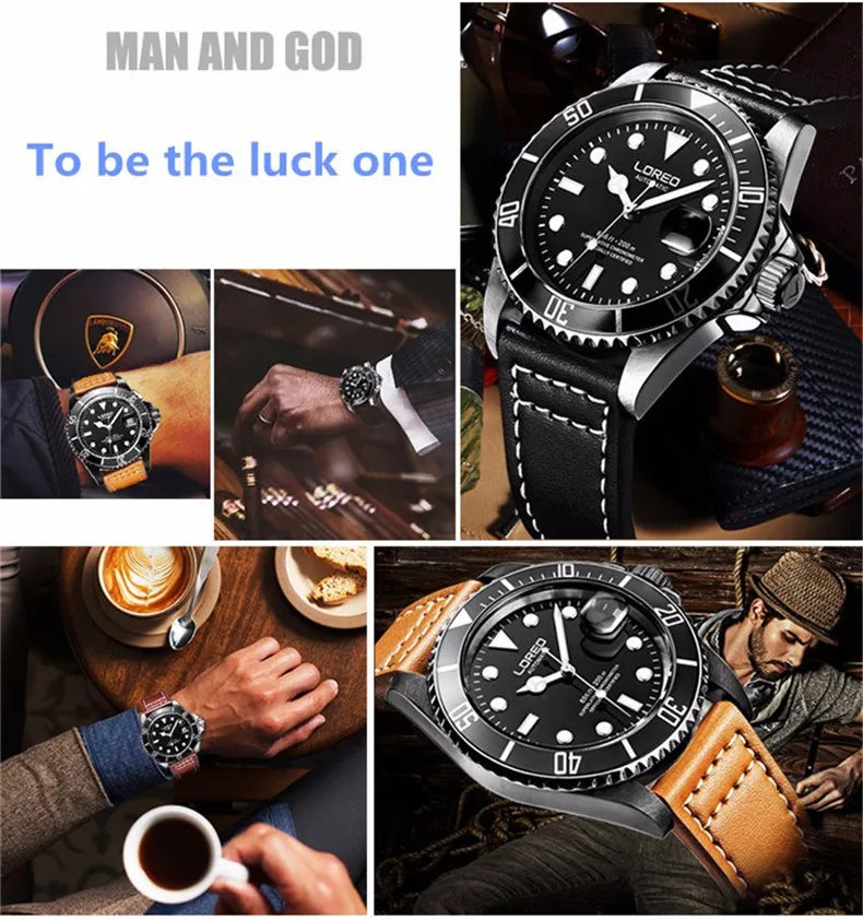 LOREO Original Men Business Watch 20ATM Waterproof Wristwatch Top Brand Casual Sport Seagull Automatic Mechanical Watch Men