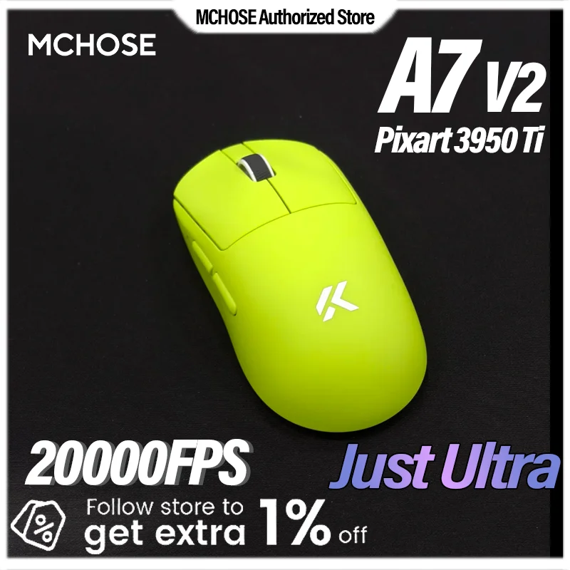 MCHOSE A7 V2 Ultra Wireless Gaming Mouse with PixArt 3950Ti Sensor, 8K Polling Rate, Lightweight Bluetooth & 2.4G RGB Gaming Mouse