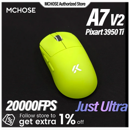 MCHOSE A7 V2 Ultra Wireless Gaming Mouse with PixArt 3950Ti Sensor, 8K Polling Rate, Lightweight Bluetooth & 2.4G RGB Gaming Mouse