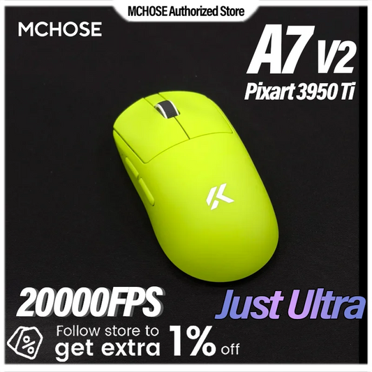MCHOSE A7 V2 Ultra Wireless Gaming Mouse with PixArt 3950Ti Sensor, 8K Polling Rate, Lightweight Bluetooth & 2.4G RGB Gaming Mouse