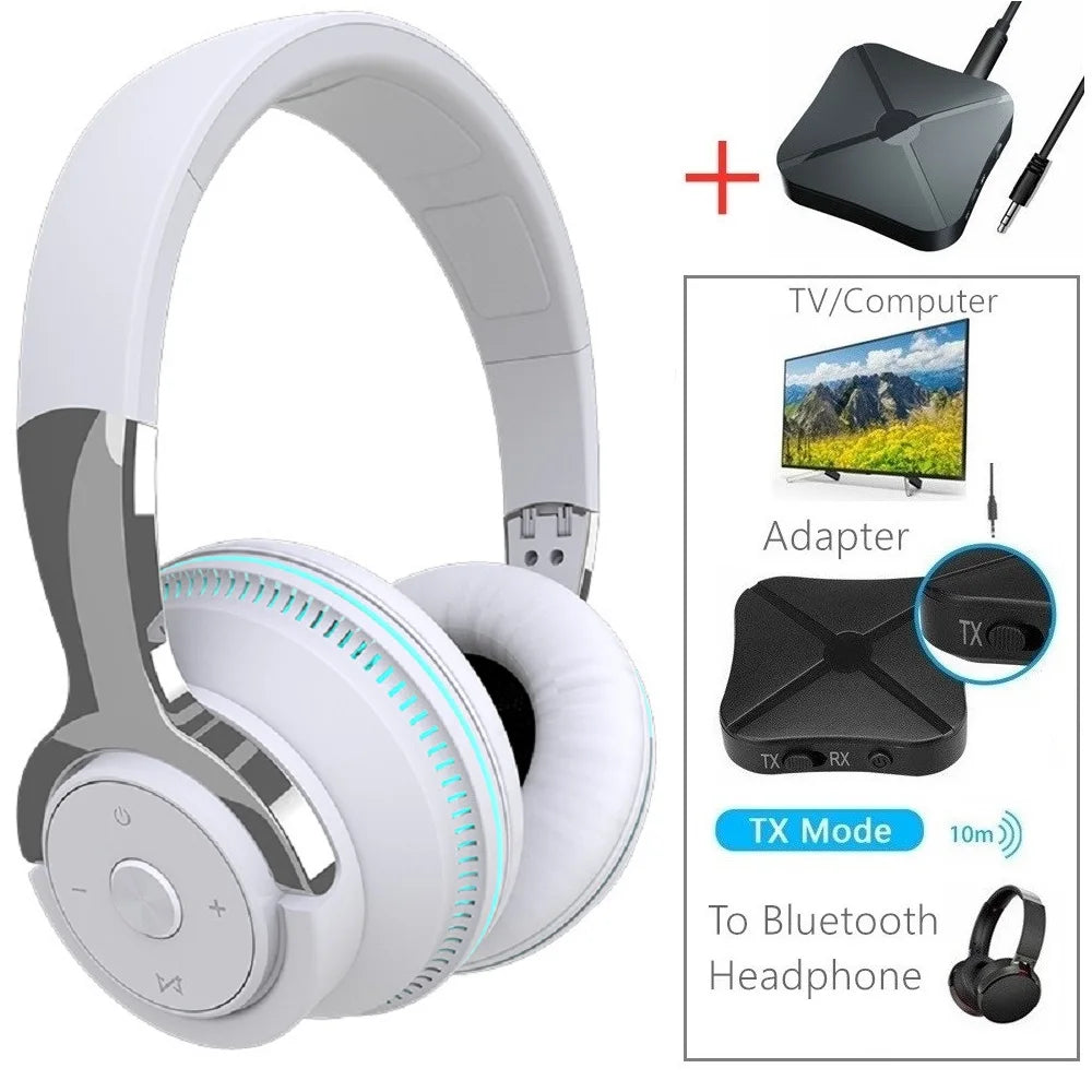 Bluetooth TV Headphones Wireless with Microphone, Noise Cancelling Stereo Headset with USB Adapter, Bluetooth 5.0 Foldable Bass Headphones for TV, Gaming & PC