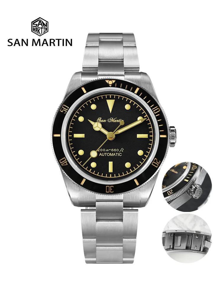 San Martin Vintage 38mm 6200 Diver Watch New Upgraded for Men Luxury NH35 Automatic Mechanical Sapphire Waterproof 200m Relojes