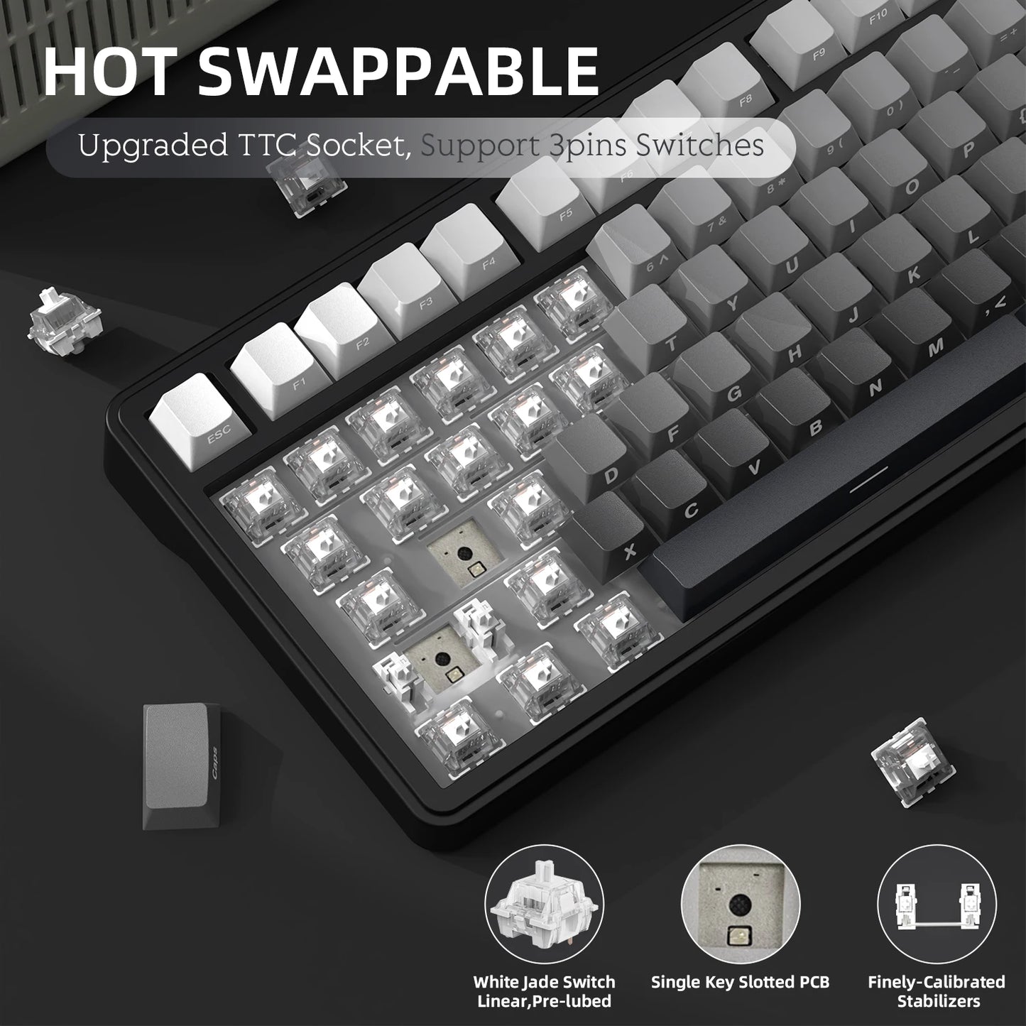 ATTACK SHARK X85 Tri-Mode-Gasket 75% mechanische Tastatur mit CNC-Drehknopf, 5-lagiger Dämpfung, Hot-Swap-Funktion, RGB-Hintergrundbeleuchtung, NKRO