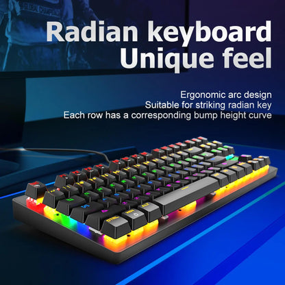 USB Mechanical Gaming Keyboard with Rainbow Backlit, Anti-Ghosting Keys, Blue Switches, Detachable Panel, Compact Wired Gaming Keyboard for PC Desktop