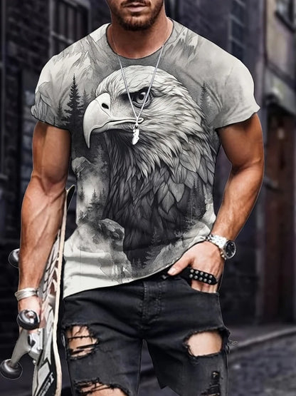 Men's Patriotic 3D Eagle Print T-Shirt Casual Crew Neck Short Sleeved Pullover for Summer Fashion Outdoor Activities Men Clothes