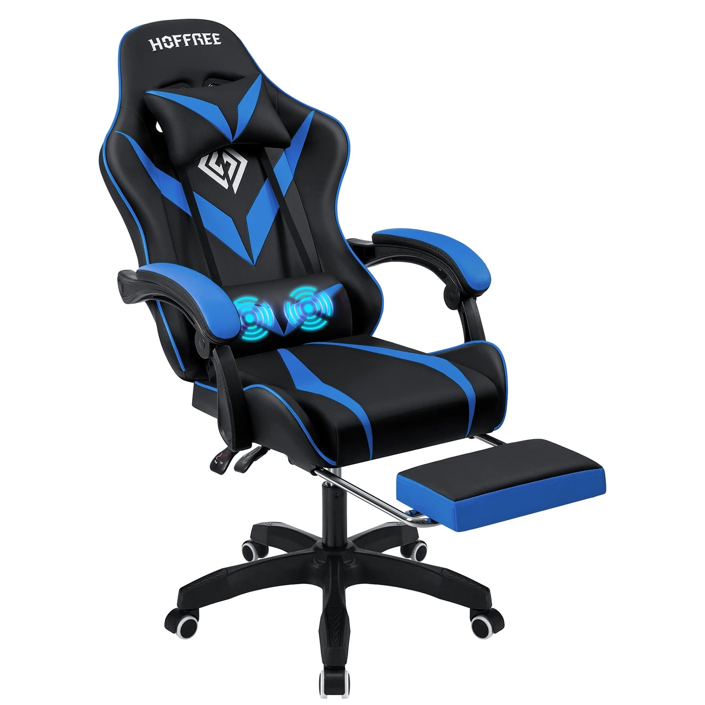 Ergonomic Gaming Chair with Massage, Footrest & Lumbar Support, Reclining Computer Gaming Chair with Adjustable Armrest and Headrest