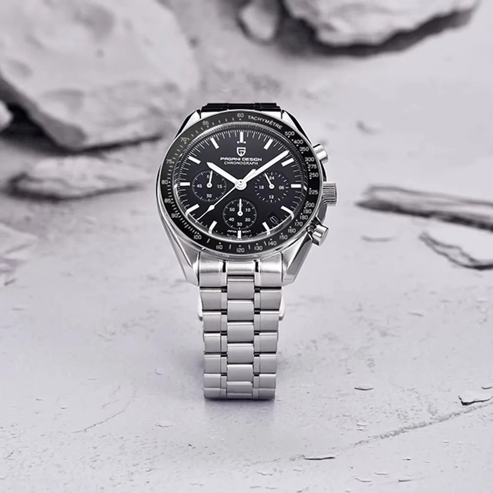 Relógio PAGANI DESIGN Moon – Cronógrafo de quartzo de luxo para homem, estilo desportivo, vidro de safira com tratamento antirreflexo, mostrador luminescente