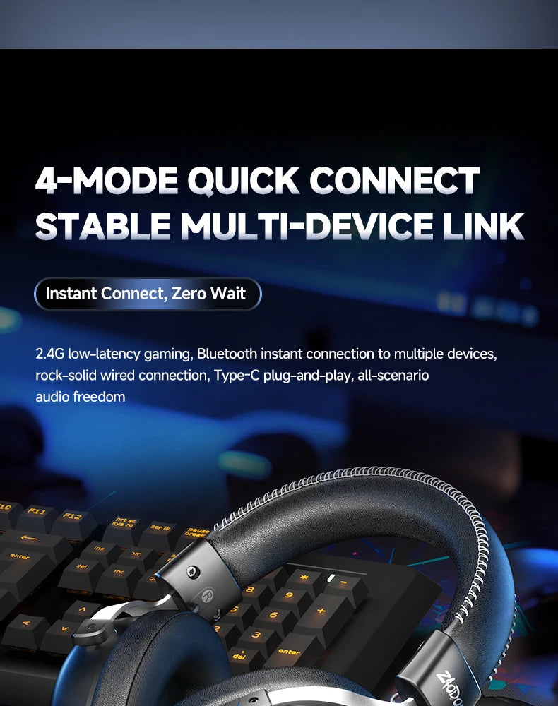 HAAYOT Wireless Gaming Headphones Bluetooth 5.3 with 53mm Titanium Drivers, 7.1 Virtual Surround Sound, Low Latency Gaming Headset for PC PS5 Mobile