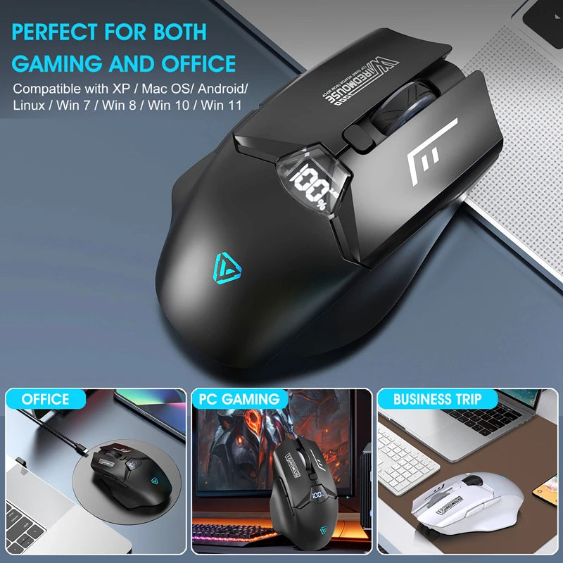 Trådlös Bluetooth-mus med dubbla lägen, smart skärmdisplay, tyst drift och laddning – för kontor, gaming och surfplatta, universell och portabel mus