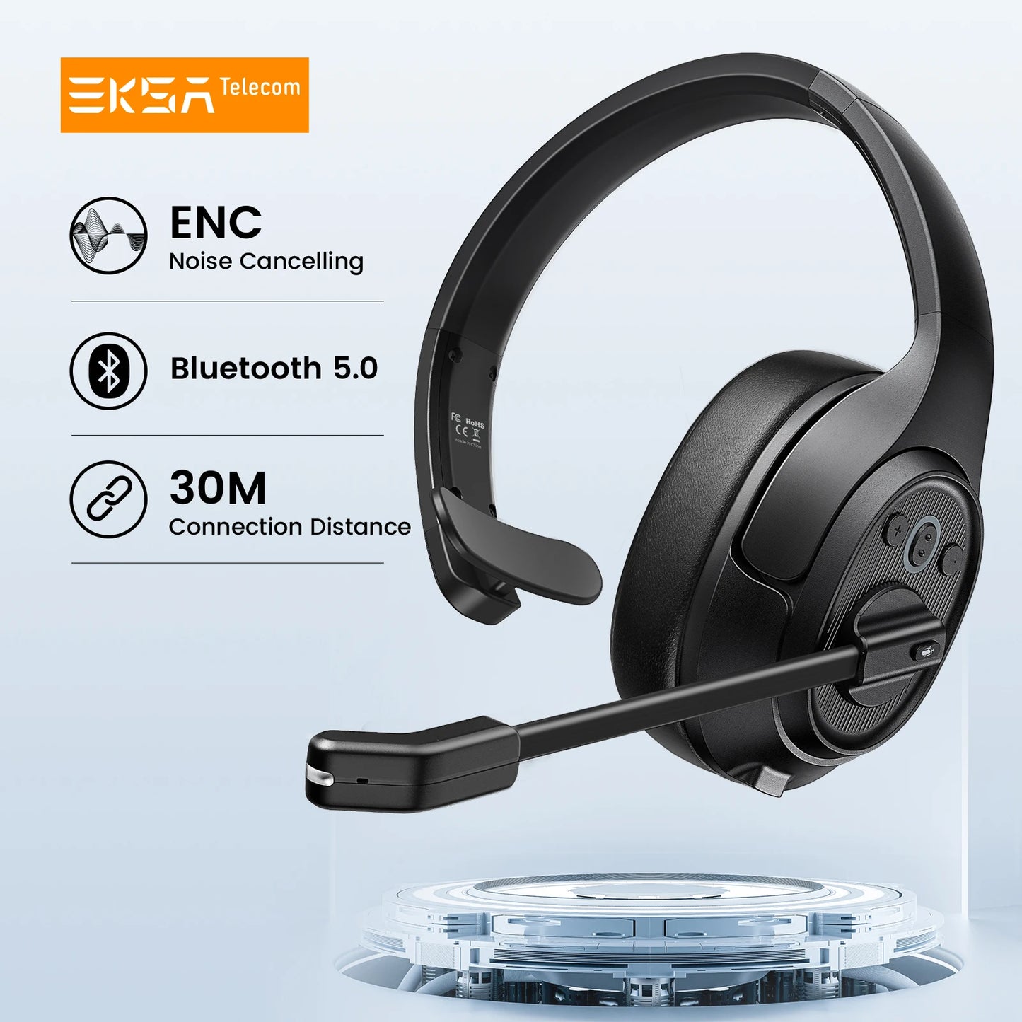 EKSA H1 Bluetooth 5.0 Headset Wireless Headphones With Mic Ai ENC Noise Cancelling Office Earphones For Driver Call Center Skype