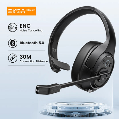 EKSA H1 Bluetooth 5.0 Headset Wireless Headphones With Mic Ai ENC Noise Cancelling Office Earphones For Driver Call Center Skype