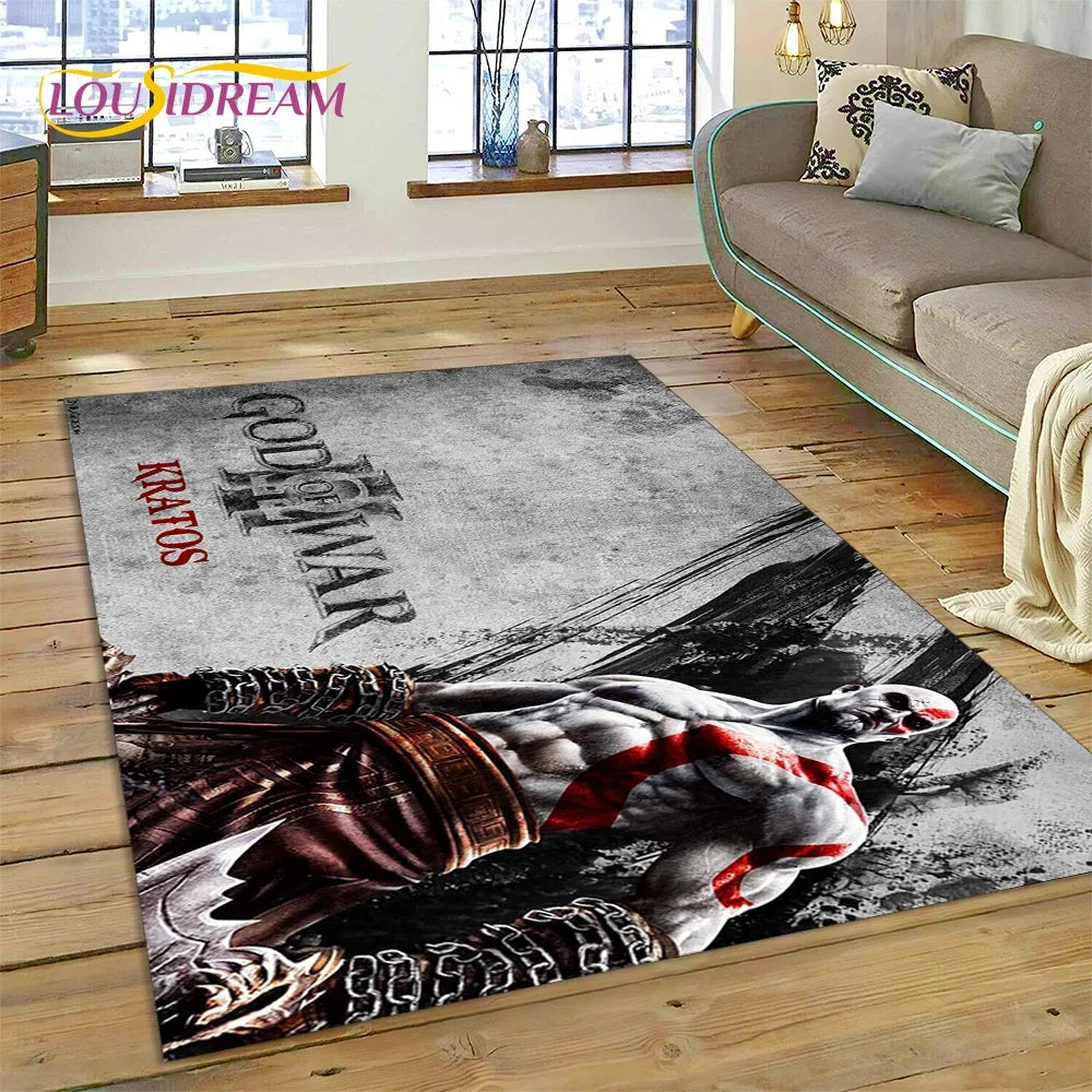 God of War Games Kratos Cartoon 3D Rug Carpet for Living Room Bedroom Home Decor,Floor Mat Non-slip Decoration for Sofa Doormat