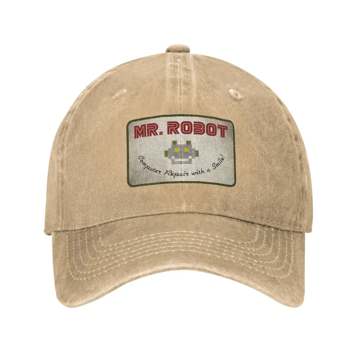 Computer with Sourires Anime Funny Mr Robot Custom Retro Cowboy Washed Baseball Caps for Men Denim Sun Hat Hip Hop Cap