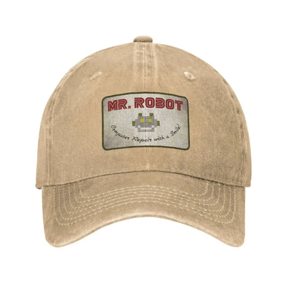 Computer with Sourires Anime Funny Mr Robot Custom Retro Cowboy Washed Baseball Caps for Men Denim Sun Hat Hip Hop Cap