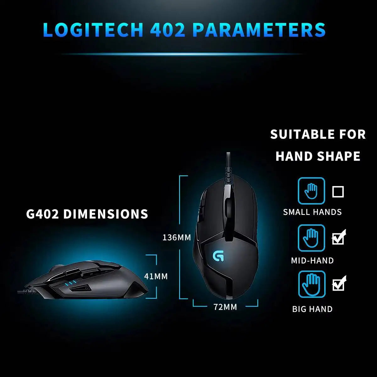Logitech G402 Wired Gaming Mouse, 4000 DPI Gaming Mouse with 8 Programmable Buttons, 32-Bit ARM Processor, USB Optical Gaming Mouse for PC Gaming & Work