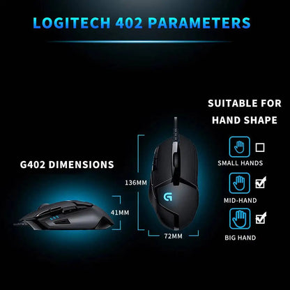 Logitech G402 Wired Gaming Mouse, 4000 DPI Gaming Mouse with 8 Programmable Buttons, 32-Bit ARM Processor, USB Optical Gaming Mouse for PC Gaming & Work