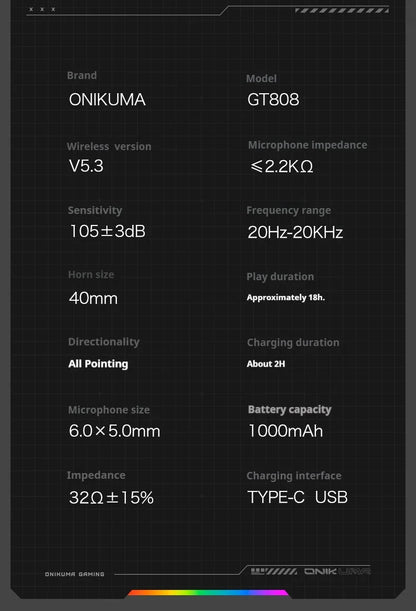 ONIKUMA GT808 Wireless Gaming Headset 2.4G/Bluetooth/Wired 3-Mode Over-Ear Gaming Headphones with Noise Cancelling Mic for PC PS4 PS5