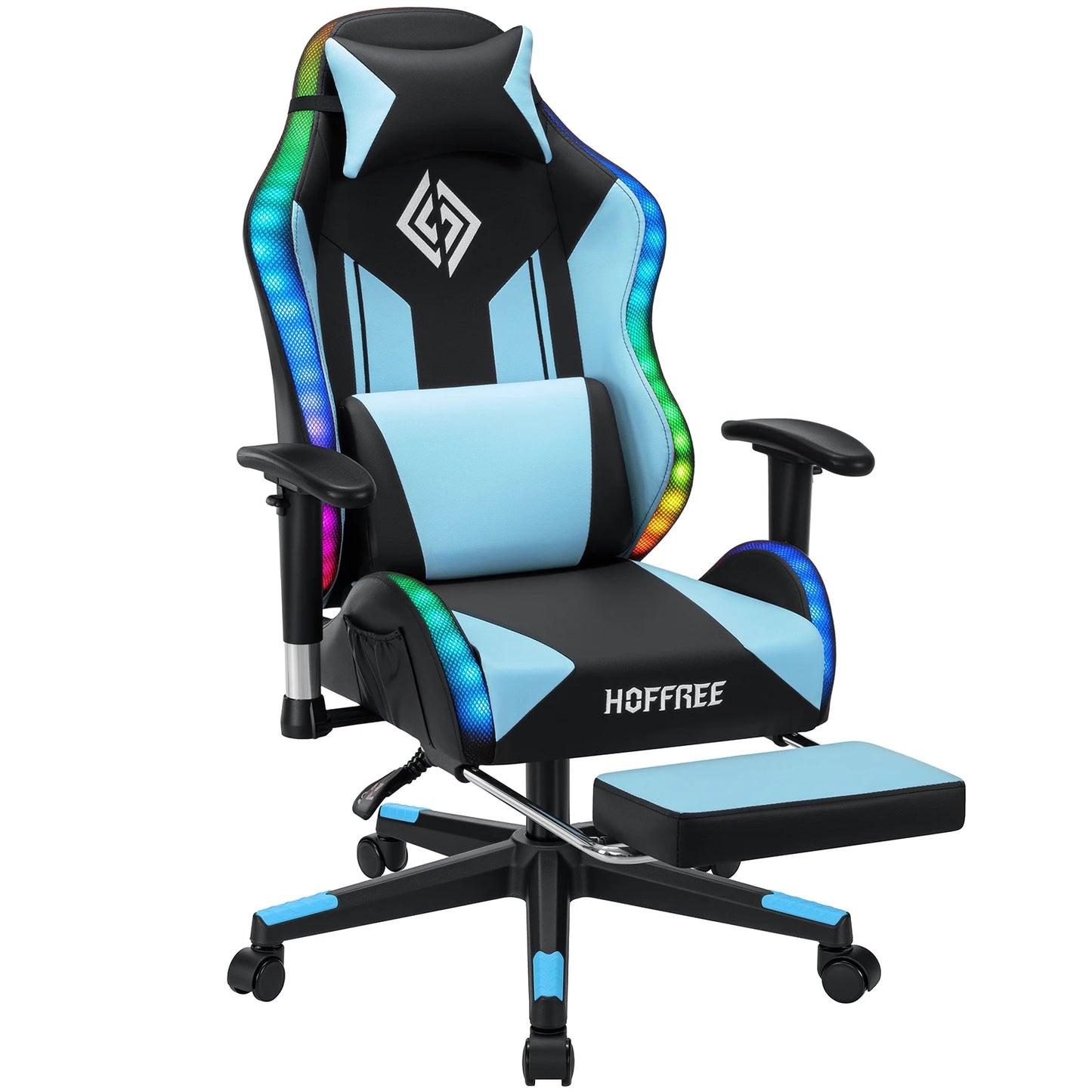 Cadeira Gaming LED para Crianças dos 8 aos 15 Anos, Cadeira Gamer Ajustável com Iluminação LED, Apoio para Pés e Suporte Lombar, Cadeira Ergonómica para PC