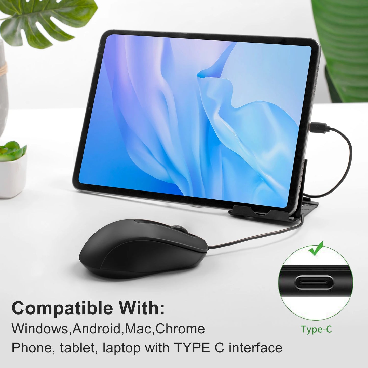 Silent 3D USB-C Wired Mouse, Ergonomic Optical Mouse 1000 DPI for PC, Laptop, MacBook, Tablet & Phone, Silent USB-C Computer Mouse for Windows, macOS & Android