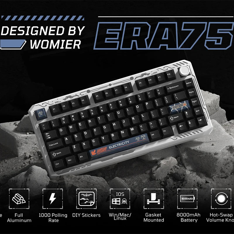 Womier ERA75 V2 75% Wireless Aluminum Mechanical Keyboard with VIA/QMK Knob 3-Mode Gasket Hot Swappable Keyboard for PC Computer