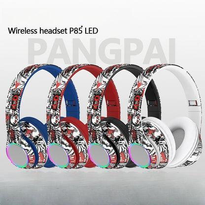 P85 Bluetooth 5.3 Wireless Headphones Over Ear Gaming Headset with Microphone, LED Light Foldable Bluetooth 5.3 Headphones, FM Radio & Noise Cancellation