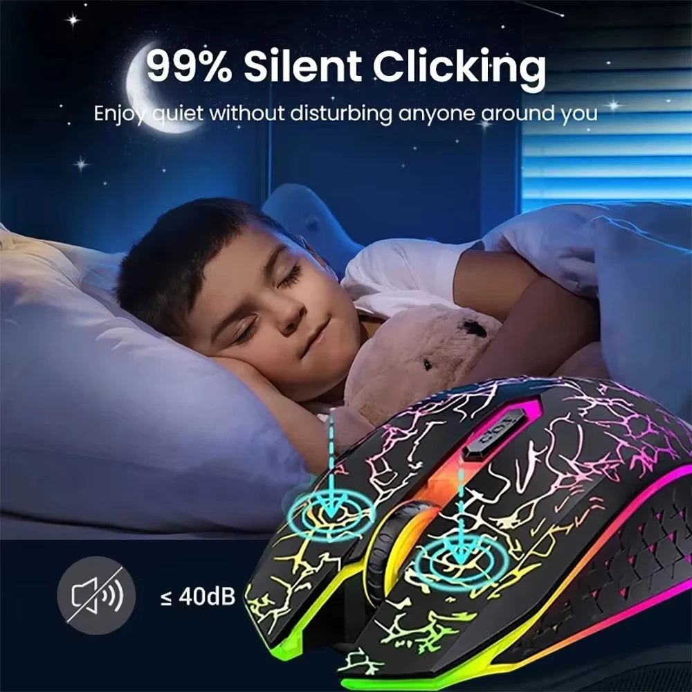 RGB Gaming Mouse Wireless Bluetooth 5.2 Mouse 1600DPI Ergonomic Silent 6 Button Rechargeable Mouse for PC MacBook Gaming & Office
