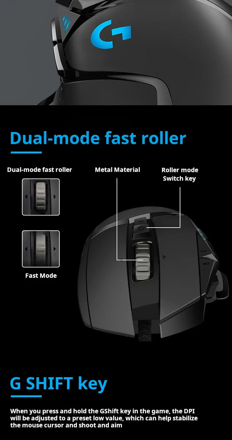 Logitech G502 HERO Gaming Mouse – Wired Gaming Mouse with HERO 25K Sensor, 25,600 DPI, 11 Programmable Buttons, RGB & Adjustable Weights