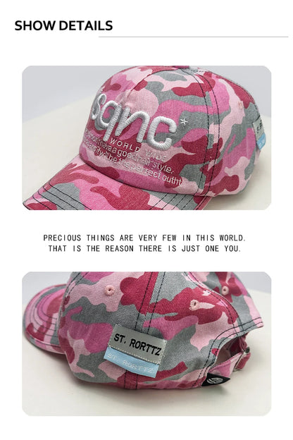 Casquettes de baseball unisexes de style américain, brodées de lettres CAMO, respirantes, style hip-hop, à visière, polyvalentes, tendance