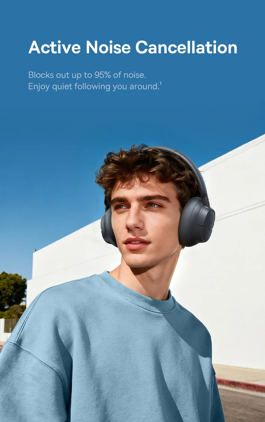 Baseus Bass BH1 NC Lite ANC Wireless Headphones Bluetooth 6.0 Noise Cancelling Headset 80H Battery Over Ear Earphones