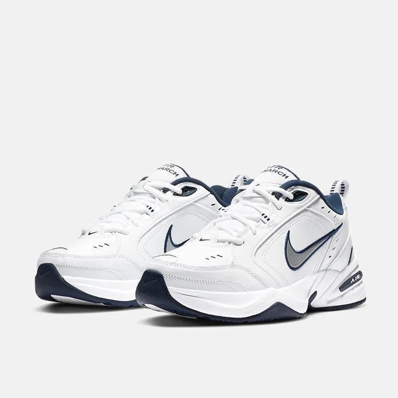 Nike Air Monarch 4 White Navy Fabric Leather Retro Classic Non-Slip Low-Top Dad Shoes Men's Blue and White 415445-102