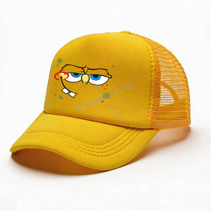 Cappellino da baseball Spongebob per bambini e adulti, cappellino in rete con emoticon, cappellino con visiera kawaii, giallo, cappellino estivo in stile anime, accessori per ragazze e ragazzi, regalo