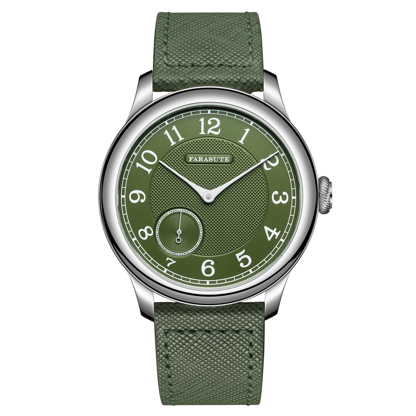 FARASUTE NEW Machinery Herrenuhr mit lachsfarbenem Zifferblatt, ST17 Handaufzug-Mechanikuhr, Kleine Sekunde, Vintage-Bonklip-Armband