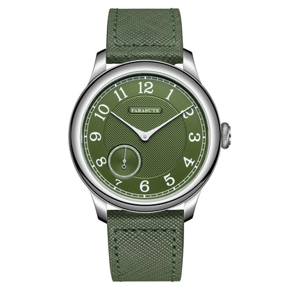 FARASUTE NEW Machinery Herrenuhr mit lachsfarbenem Zifferblatt, ST17 Handaufzug-Mechanikuhr, Kleine Sekunde, Vintage-Bonklip-Armband