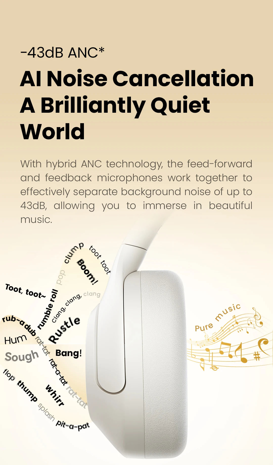 HAYLOU S30 Wireless Bluetooth 5.4 Headphones – 43dB Adaptive Noise Cancelling Over-Ear Headphones, 40mm Driver, 80H Playtime Hi-Res ANC Headset with Microphone