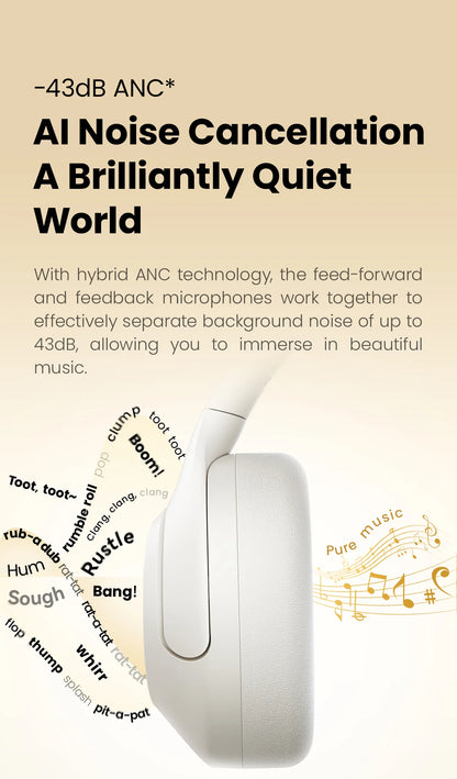 HAYLOU S30 Wireless Bluetooth 5.4 Headphones – 43dB Adaptive Noise Cancelling Over-Ear Headphones, 40mm Driver, 80H Playtime Hi-Res ANC Headset with Microphone
